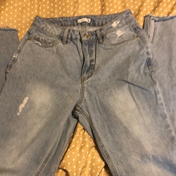 Avec Les Filles Blue Light Wash Slit Straight Leg Jeans. Size 27. Designer jeans - Picture 3 of 8